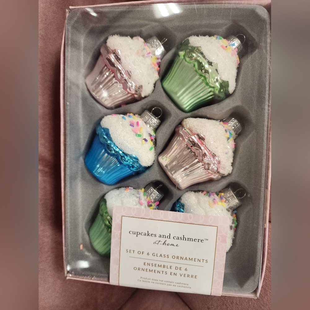 Cupcakes and Cashmere set of 6 Glass Cupcake Ornaments